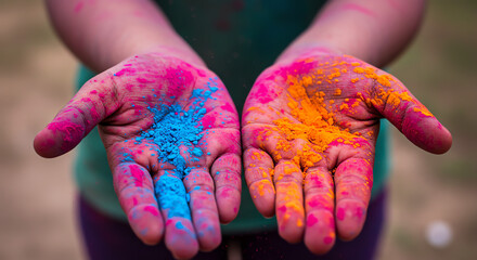 Hands covered with colorful powder