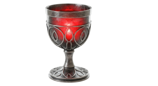 Ornate red and silver goblet isolated PNG with Transparent Background