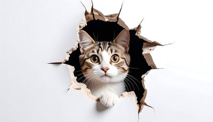 Curious Cat Through Hole in Wall.