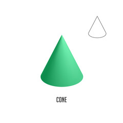 Fototapeta premium Green cone with its outline representing geometric figure and simple shapes, useful for educational purpose regarding geometry, mathematics and basic forms