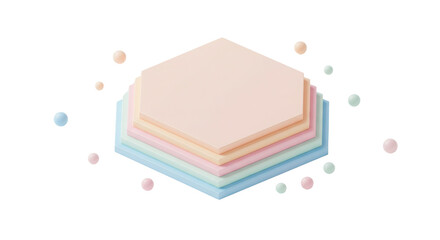 Pastel color hexagon layers with spheres isolated PNG with Transparent Background