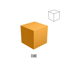 Perfect orange cube with its wireframe version representing the geometric shape of a hexahedron, ideal for educational and mathematical projects