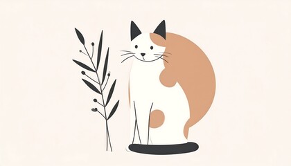 Cute Calico Cat with Branch.