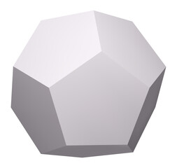 3D rendering featuring a gray dodecahedron rotating against a pure white background, forming an intriguing abstract and geometric composition that captivates the viewer's eye