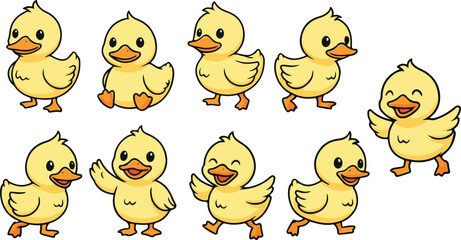 vector illustration of little baby duck funny cute simple cartoon mascot character cartoon with 9 poses  © weng