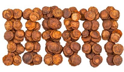Rusty coins spell out a word