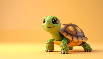 Cute Cartoon Turtle on Yellow.