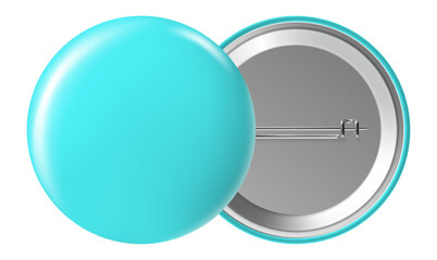 Front and back of a blank light blue pin button, useful as a mock up to add graphics for political campaigns, company events, or any other purpose