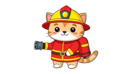 Cute Cat Firefighter Cartoon.