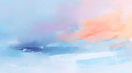 A dreamy pastel composition with watercolor textures subtly layered over a crisp white backdrop. Smooth transitions between pale peach, sky blue, and soft lilac create a tranquil atmosphere.