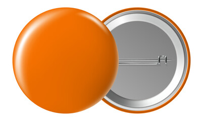 Orange blank pin button displaying both front and back sides, serving as an ideal design element for diverse promotional materials and marketing campaigns. Perfect for branding and communication