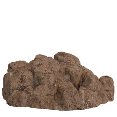 A dark brown, irregularly shaped rock formation resembling a cluster of rounded, textured stones,...