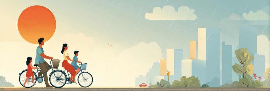 Outdoor Safety Routine for Families Enjoying Sunny Weather While Biking in the City