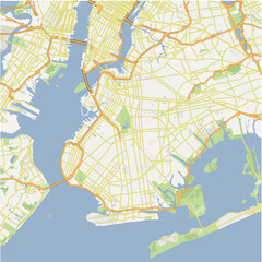 Map of Brooklyn in New York in a normal road map style. Contains layered vector with roads water, parks, etc.