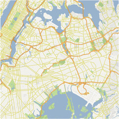 Map of Queens in New York in a normal road map style. Contains layered vector with roads water, parks, etc.