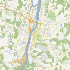 Map of Troy in New York in a normal road map style. Contains layered vector with roads water, parks, etc.