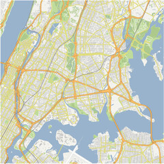 Map of The Bronx in New York in a normal road map style. Contains layered vector with roads water, parks, etc.