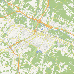 Map of Utica in New York in a normal road map style. Contains layered vector with roads water, parks, etc.