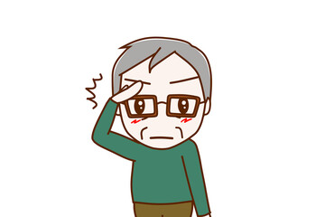 （上半身正面）キリッとした顔で敬礼して姿勢を正して了解する高齢の男性