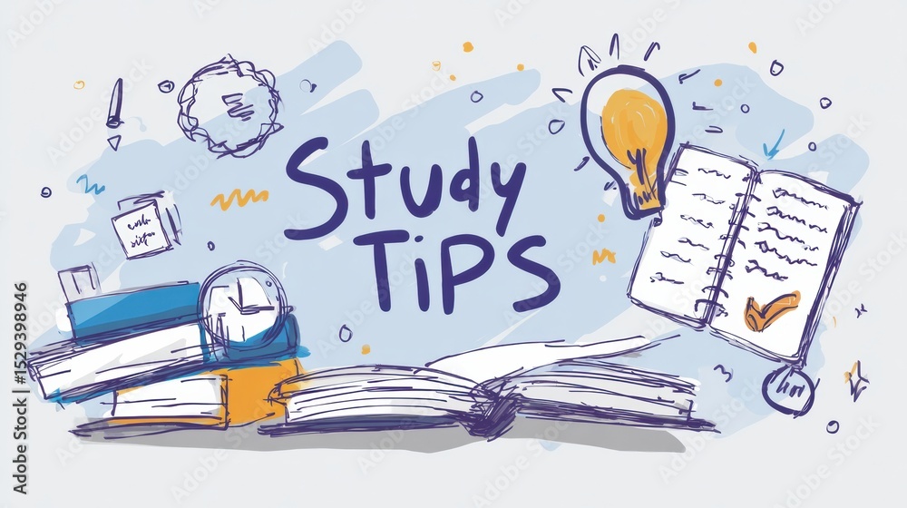 Poster effective study tips for success during exam preparation with clear icons and organized layout offer