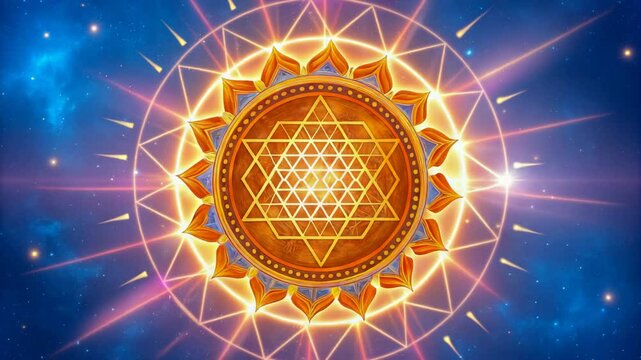 Sri Yantra Mandala Spiritual Geometry Sacred Geometry Art Peaceful Energy Tranquil Background for Meditation Yoga and Wellness Practices