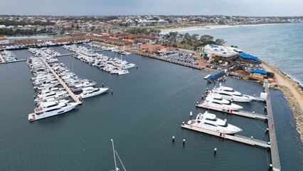Hillarys, Australia – June 3, 2025: Aerial View of The Hillarys Boat Harbour of Perth CBD