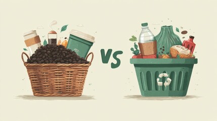 Infographic Comparing Compostable Materials, Recyclable Products, and Landfill Waste for Better Environmental Choices