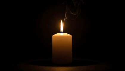 Burning candle in darkness.