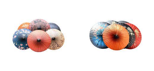 Naklejka premium Colorful umbrellas show isolated set on transparent background