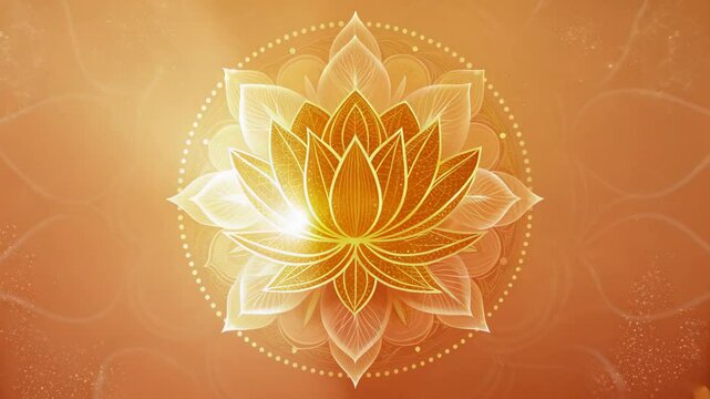 Golden Lotus Mandala Art Peaceful Spiritual Background for Meditation Yoga Wellness Practices featuring intricate design and calming orange hues perfect for relaxation and mindfulness.