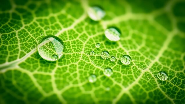 Macro photography of green leaf with water droplets nature background for desktop wallpaper texture