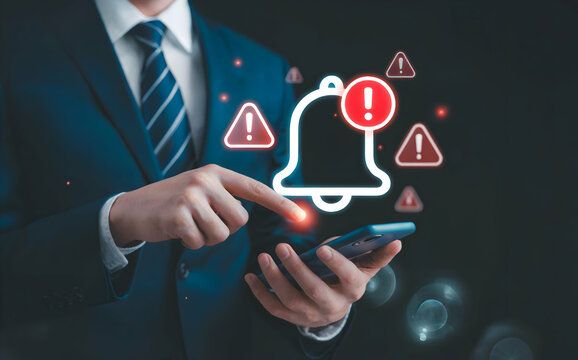 A businessman receives urgent notifications on his smartphone a visual representation of important alerts business professional technology mobile phone digital alert warning message communication