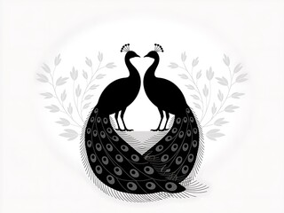 Elegant silhouette of two peacocks facing each other, adorned with delicate floral accents.