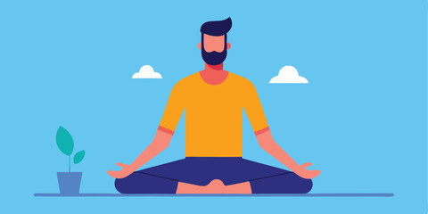 Man meditating in lotus position peaceful mindful yoga