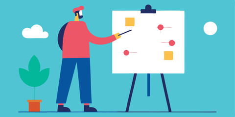 Man giving presentation whiteboard strategy planning meeting