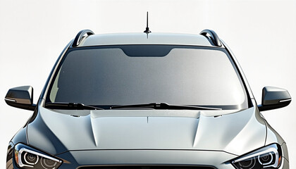 Car windshield sunshade blocks sun glare, frontal view