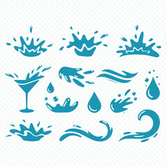 Collection Of Dynamic Water Splashes And Liquid Elements Vector