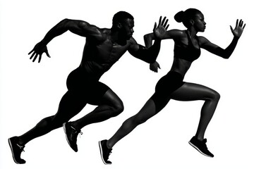 Fototapeta premium Powerful silhouettes of athletes sprinting showcase athleticism, fitness, speed, and determination.