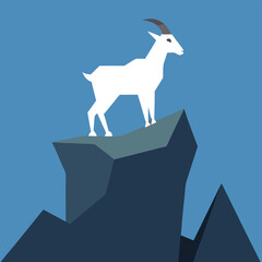 Wild Mountain Goat on Rocky Cliff.