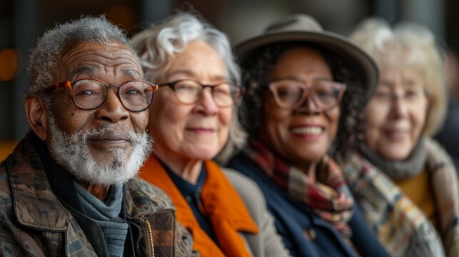 An uplifting image of a diverse group of smiling seniors, showcasing their camaraderie and joyful companionship, celebrating life and the bonds of friendship among generations. - Powered by Adobe