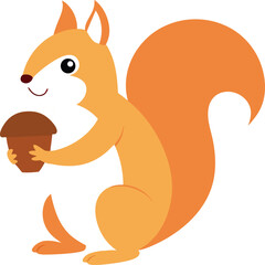 Wild Squirrel Holding Acorn Illustration.