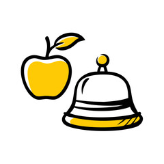 Back to School Bell & Apple Icon: Education Symbol for Learning, Teachers & Students. Ideal for Classroom, Study, Welcome & Academic Graphics.