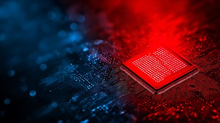 Red hot CPU on blue background