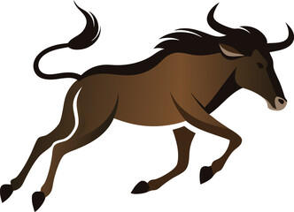 Wildebeest Running Across The Savannah.