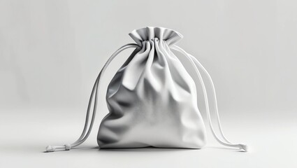 eco-friendly white cotton bag with ties on white background