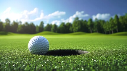 animated golf ball rolling toward hole slow motion scene