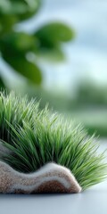 Close-Up of Lush Green Grass Growing from Soil – Natural Eco Background Concept