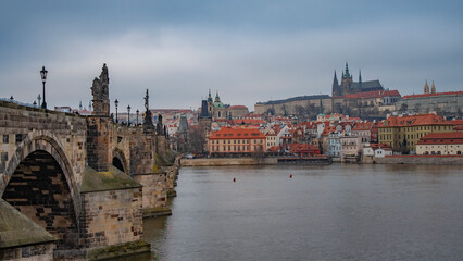 Gloomy autumn weather in gothic Prague