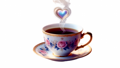 cup of coffee with heart-shaped rising steam 