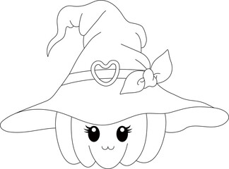 Heart Buckle Witch Hat Pumpkin Coloring Page

